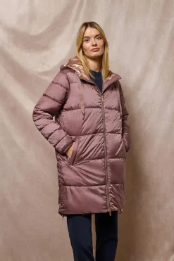 Polo Club Vestes*Veste longue et matelassée Rose à capuche fixe et détails Rose taupe