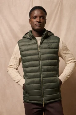 Polo Club Vestes*Veste sans manches ultralight verte Pau à capuche amovible et broderie PC Vert forêt